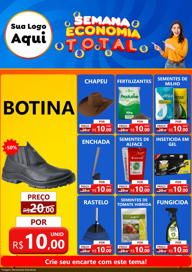 Modelo de Encarte para Encarte A4 Vertical com o tema Semana Economia Total para Agropecuária