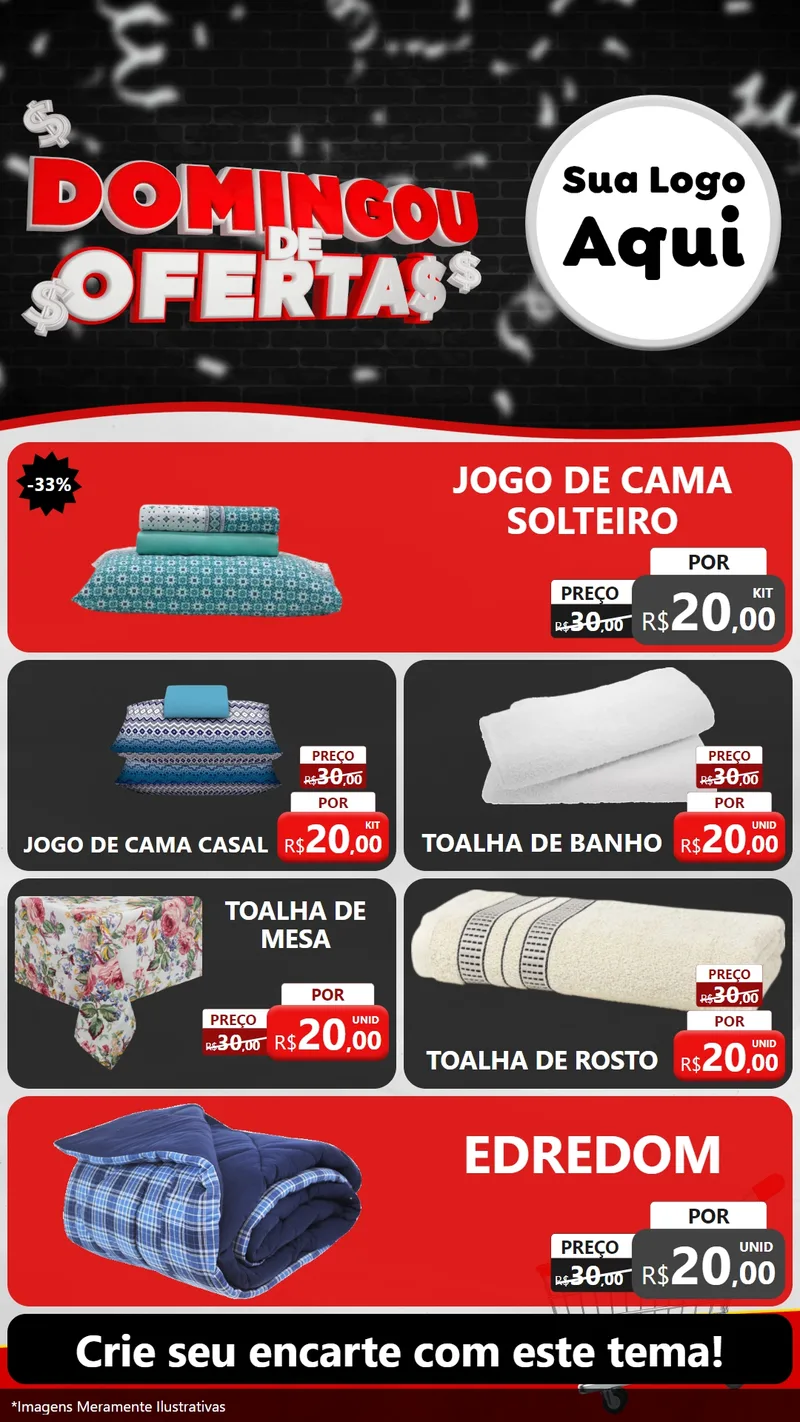 Modelo de TV para TV Vertical com o tema Domingou de Ofertas para Cama, Mesa e Banho