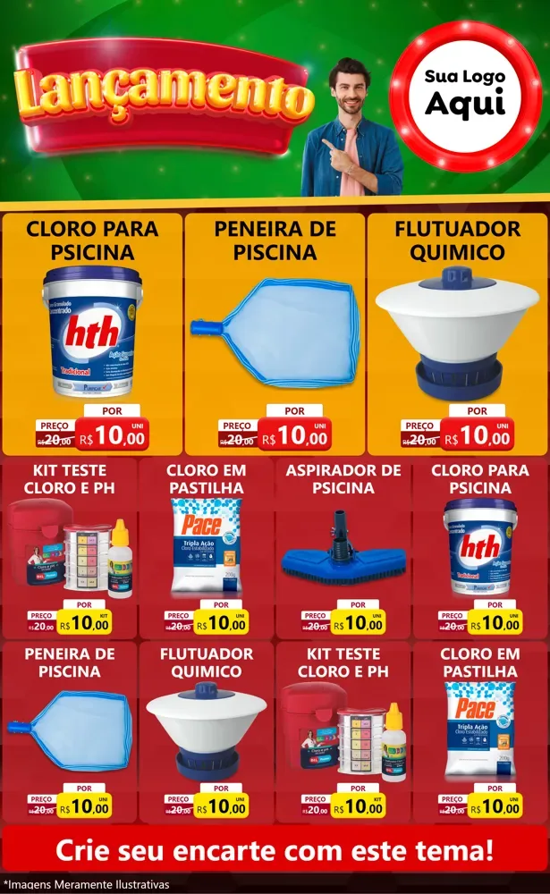 Modelo de Encarte para Encarte Grande com o tema Lançamento para Produtos para Piscina