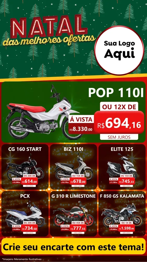 Modelo de Rede Social para Stories com o tema Natal das Melhores Ofertas para Concessionaria de Motos