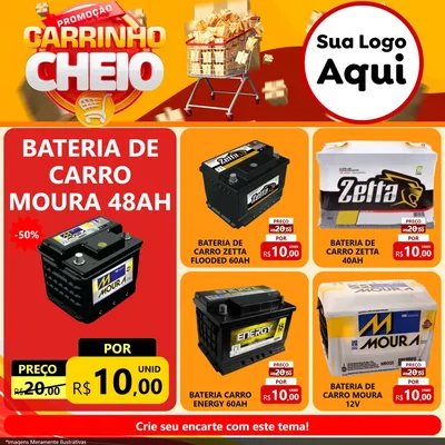 Modelo de Rede Social para Feed Facebook com o tema Promoção carrinho cheio para Baterias Elétricas