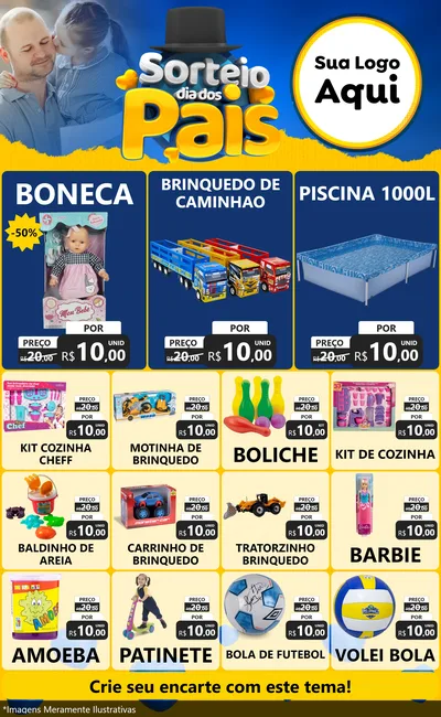 Modelo de Encarte para Encarte Grande com o tema Sorteio Dia Dos Pais para Brinquedos