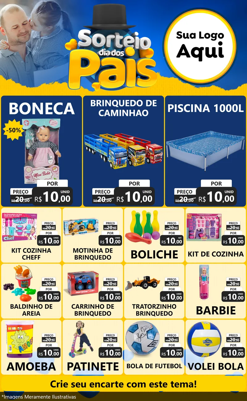 Modelo de Encarte para Encarte Grande com o tema Sorteio Dia Dos Pais para Brinquedos