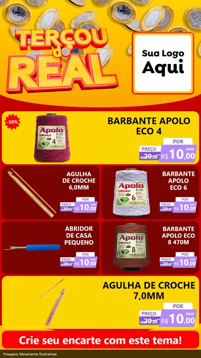 Modelo de TV para TV Vertical com o tema Terçou do Real para Armarinho e Aviamentos