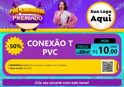 Modelo de Cartaz para Cartaz A4 Horizontal com o tema Pré-Carnaval Premiado para Tubos e conexões