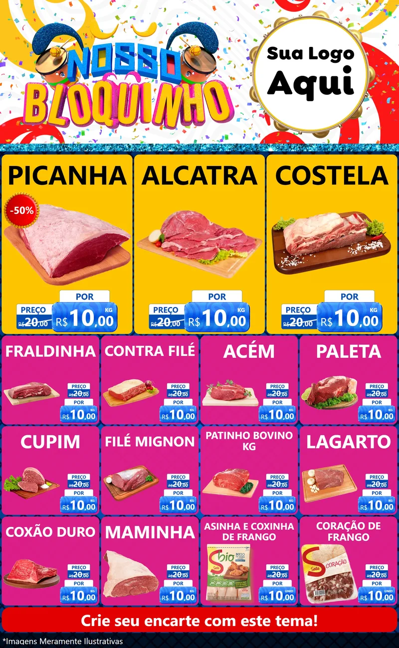 Modelo de Encarte para Encarte Grande com o tema Nosso Bloquinho para Açougue