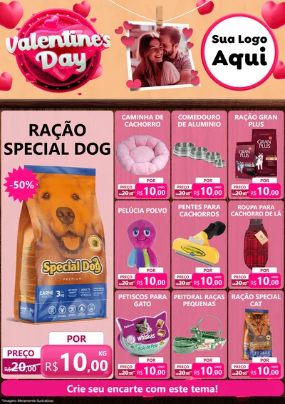 Modelo de Encarte para Encarte A4 Vertical com o tema Valentine's Day para Pet Shop