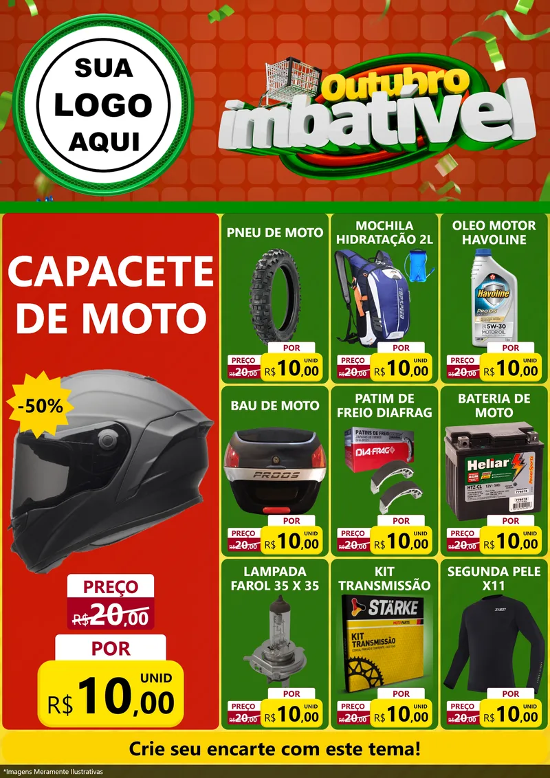 Modelo de Encarte para Encarte A4 Vertical com o tema Outubro Imbatível para Moto peças