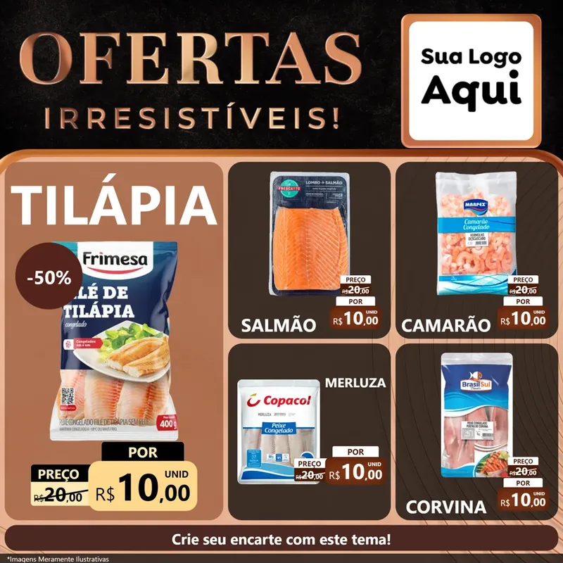 Modelo de Rede Social para Feed Facebook com o tema Ofertas Irresistíveis! para Peixaria