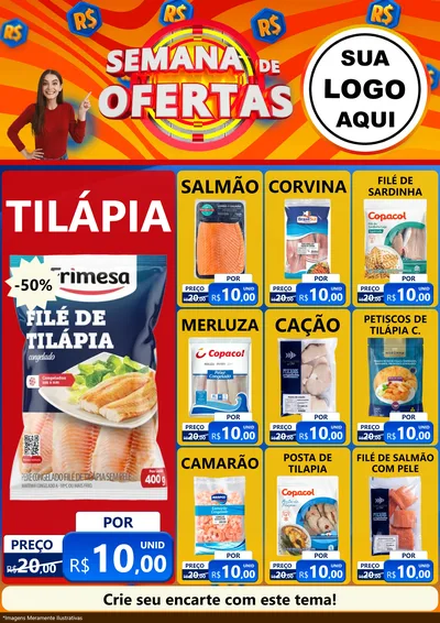 Modelo de Encarte para Encarte A4 Vertical com o tema Semana de Ofertas para Peixaria