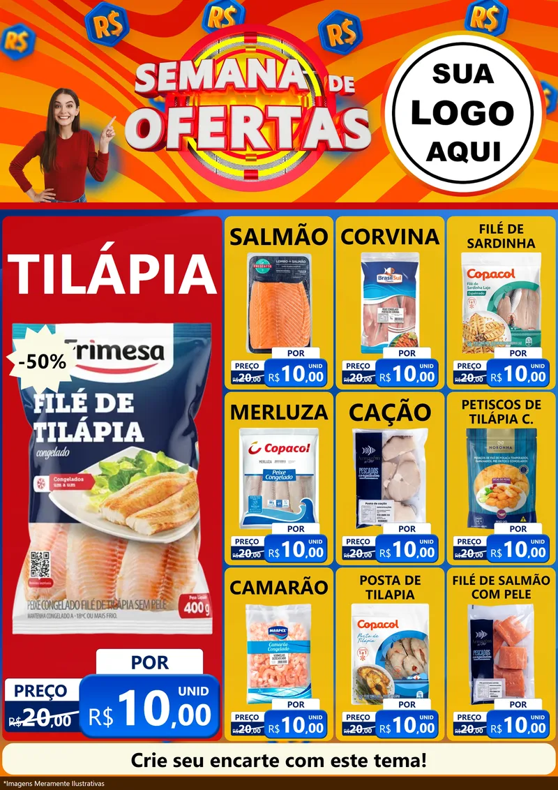 Modelo de Encarte para Encarte A4 Vertical com o tema Semana de Ofertas para Peixaria