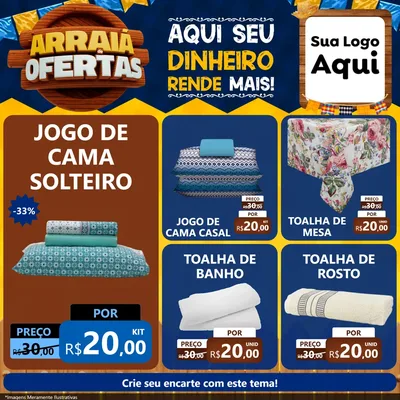 Modelo de Rede Social para Feed Facebook com o tema Arraiá de Ofertas - Junina para Cama, Mesa e Banho