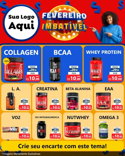 Modelo de Rede Social para Feed Instagram com o tema Fevereiro Imbatível para Suplementos alimentares