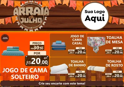 Modelo de Encarte para Encarte A4 Horizontal com o tema Arraiá de Julho - Junina para Cama, Mesa e Banho
