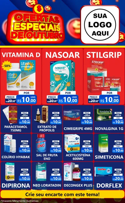 Modelo de Encarte para Encarte Grande com o tema Ofertas Especiais de Outubro para Farmácia