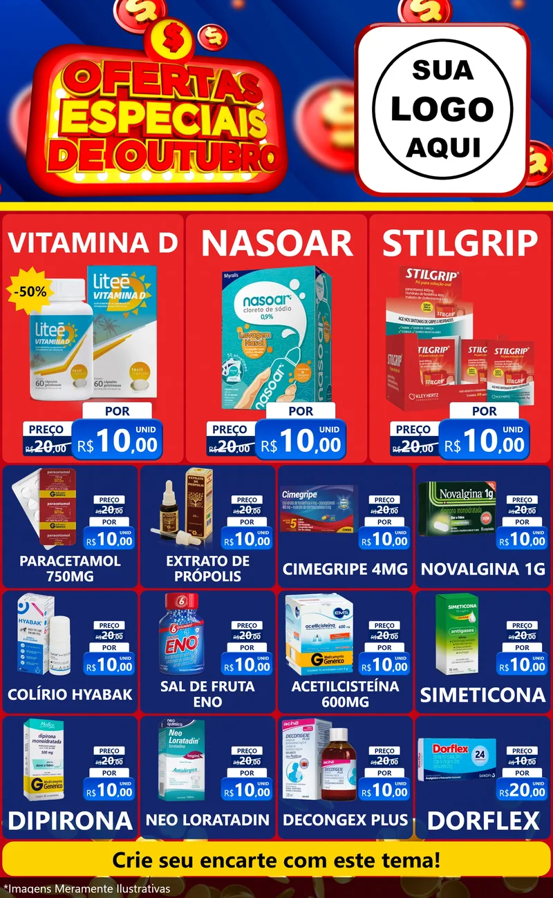 Modelo de Encarte para Encarte Grande com o tema Ofertas Especiais de Outubro para Farmácia