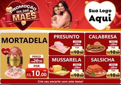 Modelo de Encarte para Encarte A4 Horizontal com o tema Promoção Dia das Mães para Frios e Laticínios