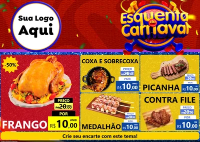 Modelo de Encarte para Encarte A4 Horizontal com o tema Esquenta de Carnaval para Assados