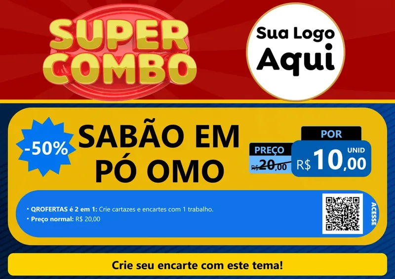 Modelo de Cartaz para Cartaz A4 Horizontal com o tema Super Combo para Produtos de Limpeza