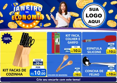 Modelo de Encarte para Encarte A4 Horizontal com o tema Janeiro da Economia para Utilidades Domésticas