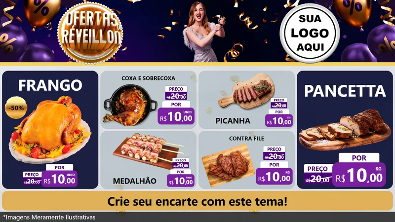 Modelo de TV para TV Horizontal com o tema Ofertas de Réveillon para Assados
