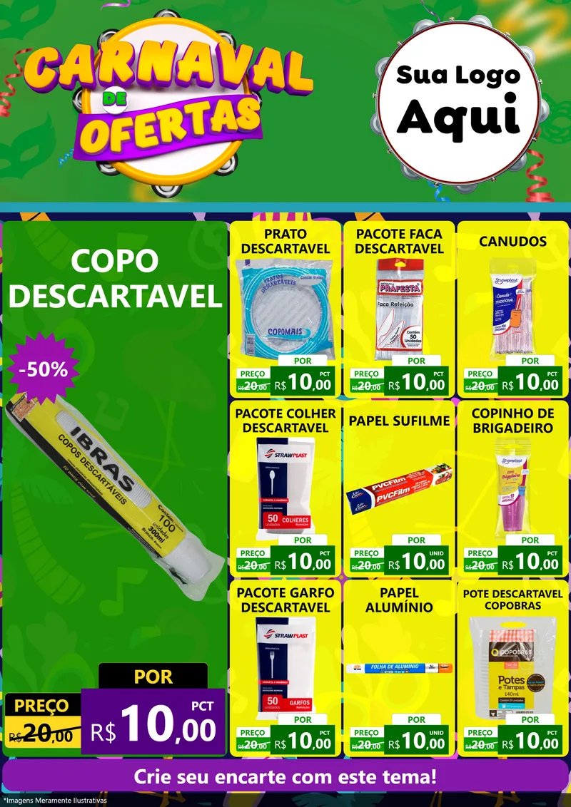 Modelo de Encarte para Encarte A4 Vertical com o tema Carnaval de Ofertas para Embalagens