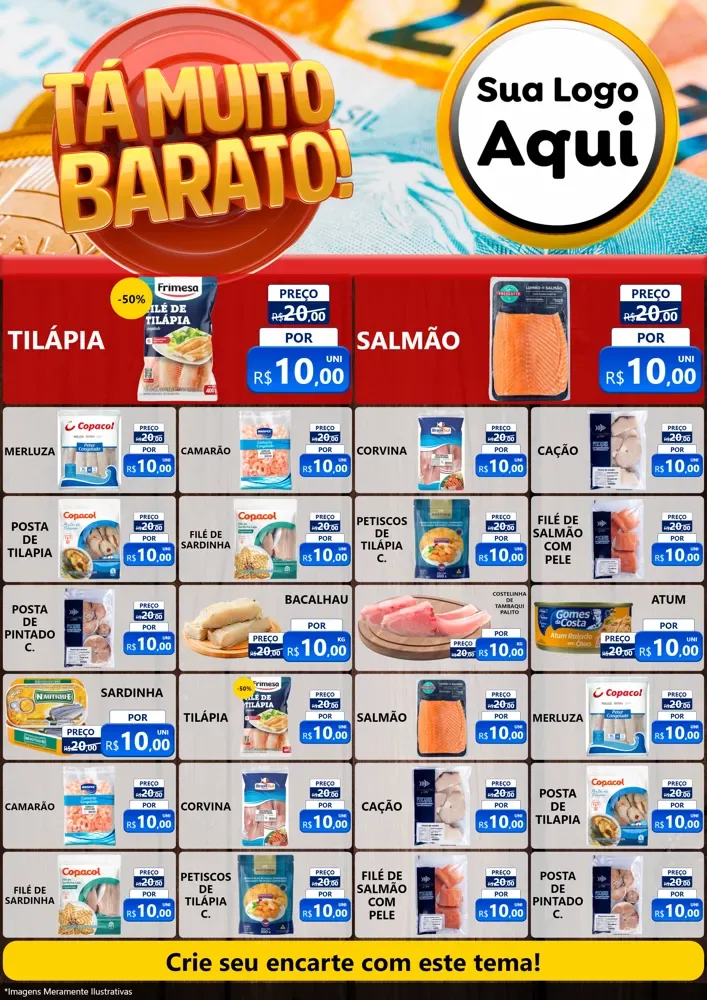 Modelo de Encarte para Encarte A4 Vertical com o tema Está Muito Barato para Peixaria
