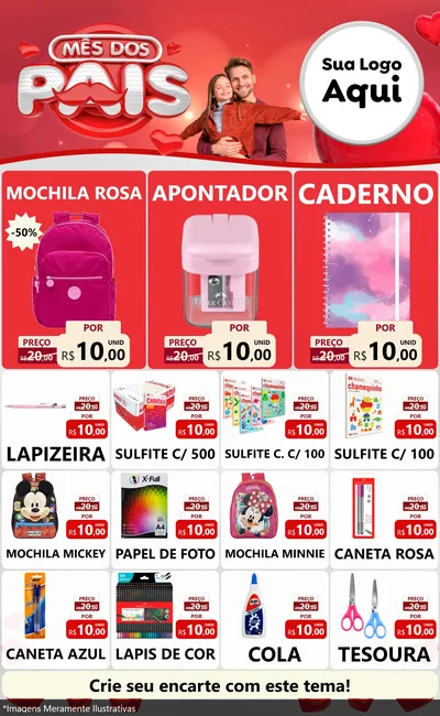 Modelo de Encarte para Encarte Grande com o tema Mês dos Pais para Papelaria