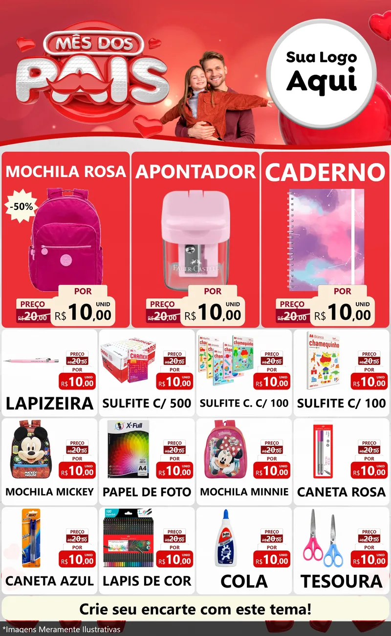 Modelo de Encarte para Encarte Grande com o tema Mês dos Pais para Papelaria