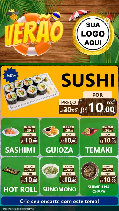 Modelo de Rede Social para Stories com o tema Verão para Comida japonesa