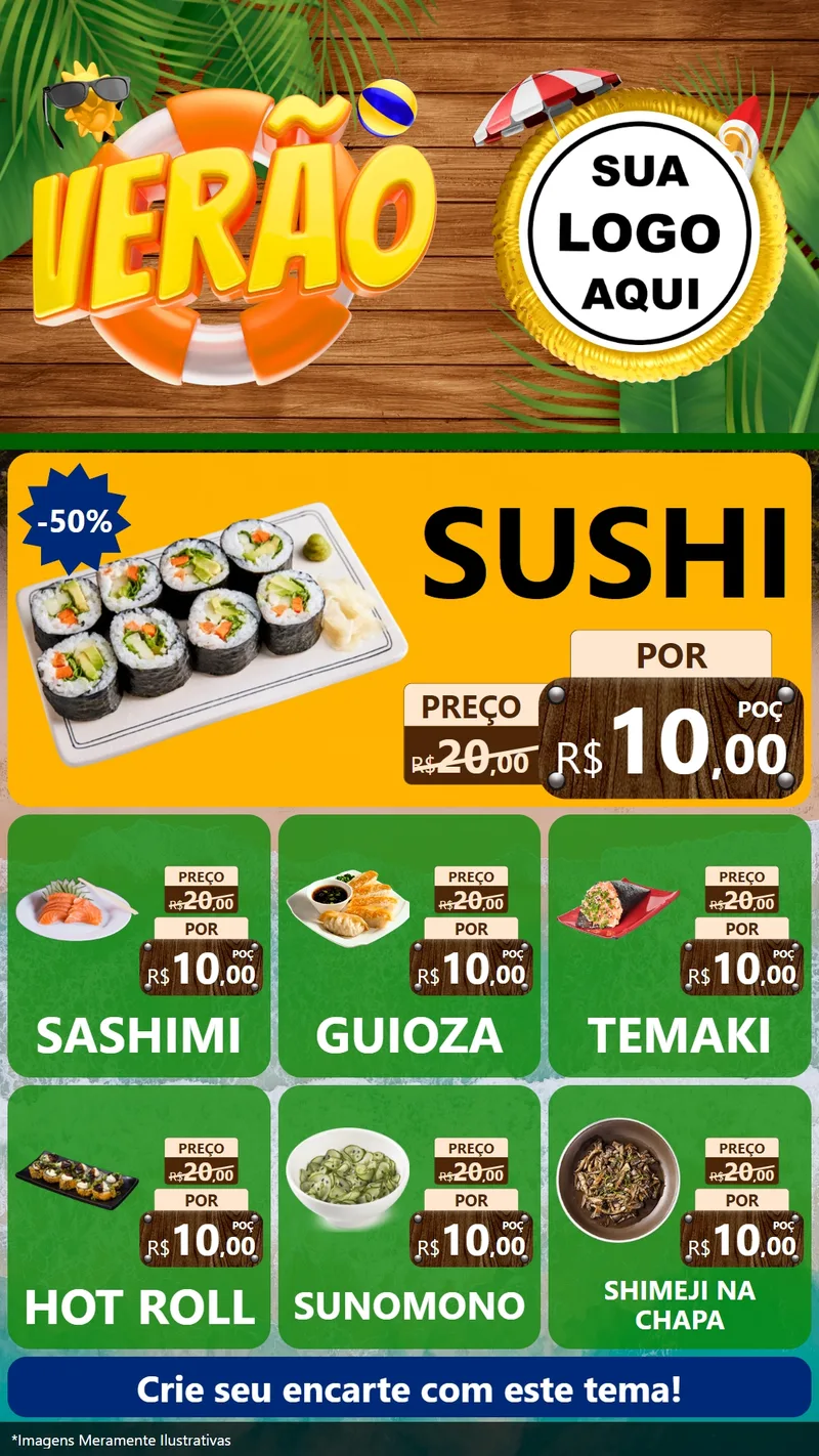 Modelo de Rede Social para Stories com o tema Verão para Comida japonesa