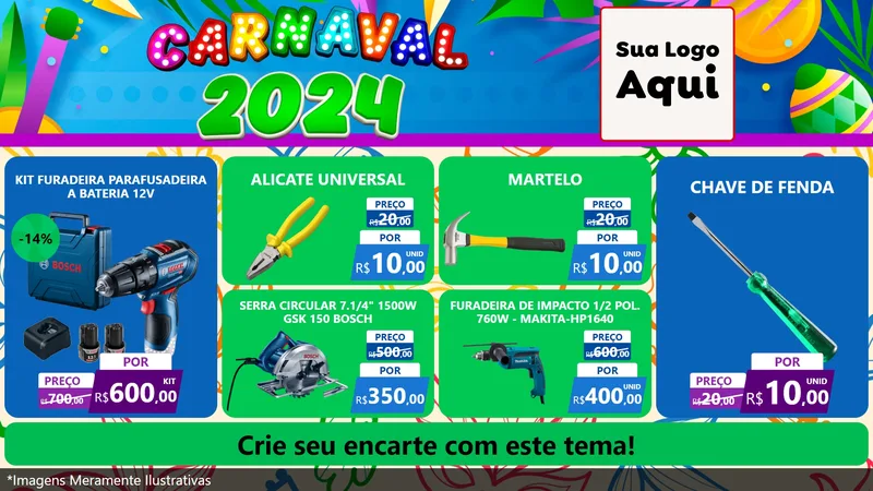 Modelo de TV para TV Horizontal com o tema Carnaval 2027 para Maquinas e Ferramentas