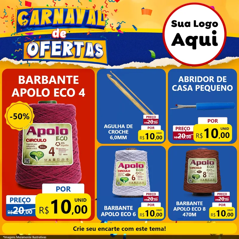 Modelo de Rede Social para Feed Facebook com o tema Carnaval de Ofertas para Armarinho e Aviamentos