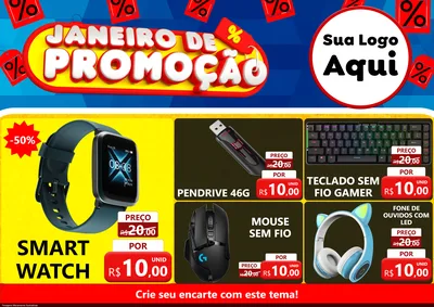 Modelo de Encarte para Encarte A4 Horizontal com o tema Janeiro de Promoção para Informática