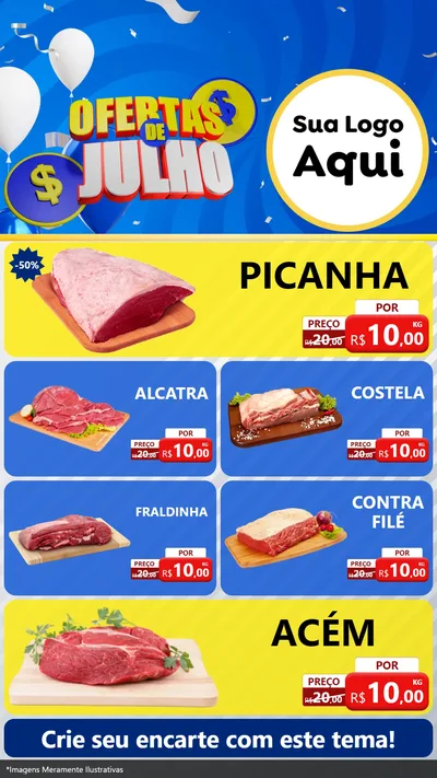 Modelo de TV para TV Vertical com o tema Ofertas de Julho para Açougue