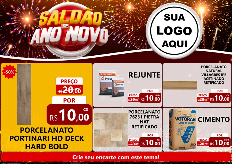 Modelo de Encarte para Encarte A4 Horizontal com o tema Saldão de Ano Novo para Pisos e revestimentos