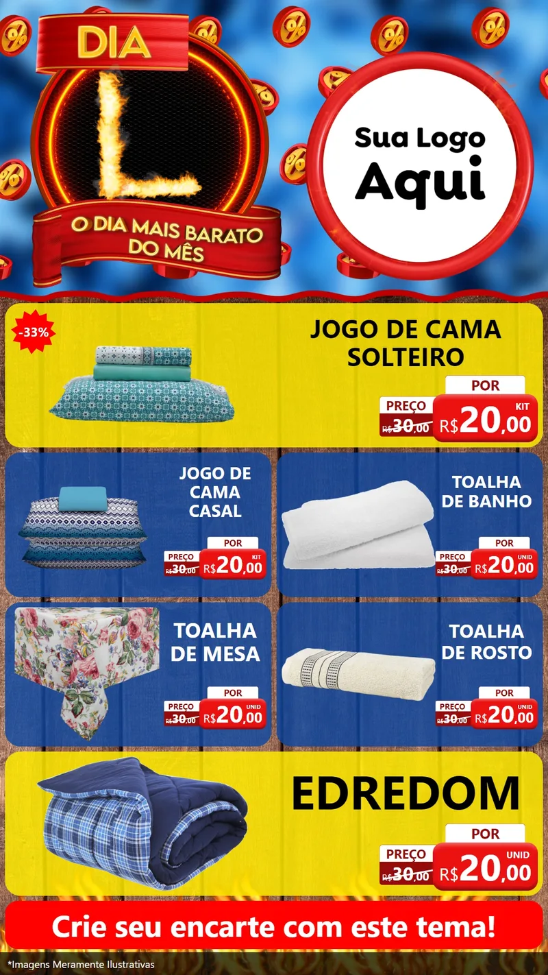 Modelo de TV para TV Vertical com o tema Dia L - O Dia Mais Barato Do Mês para Cama, Mesa e Banho