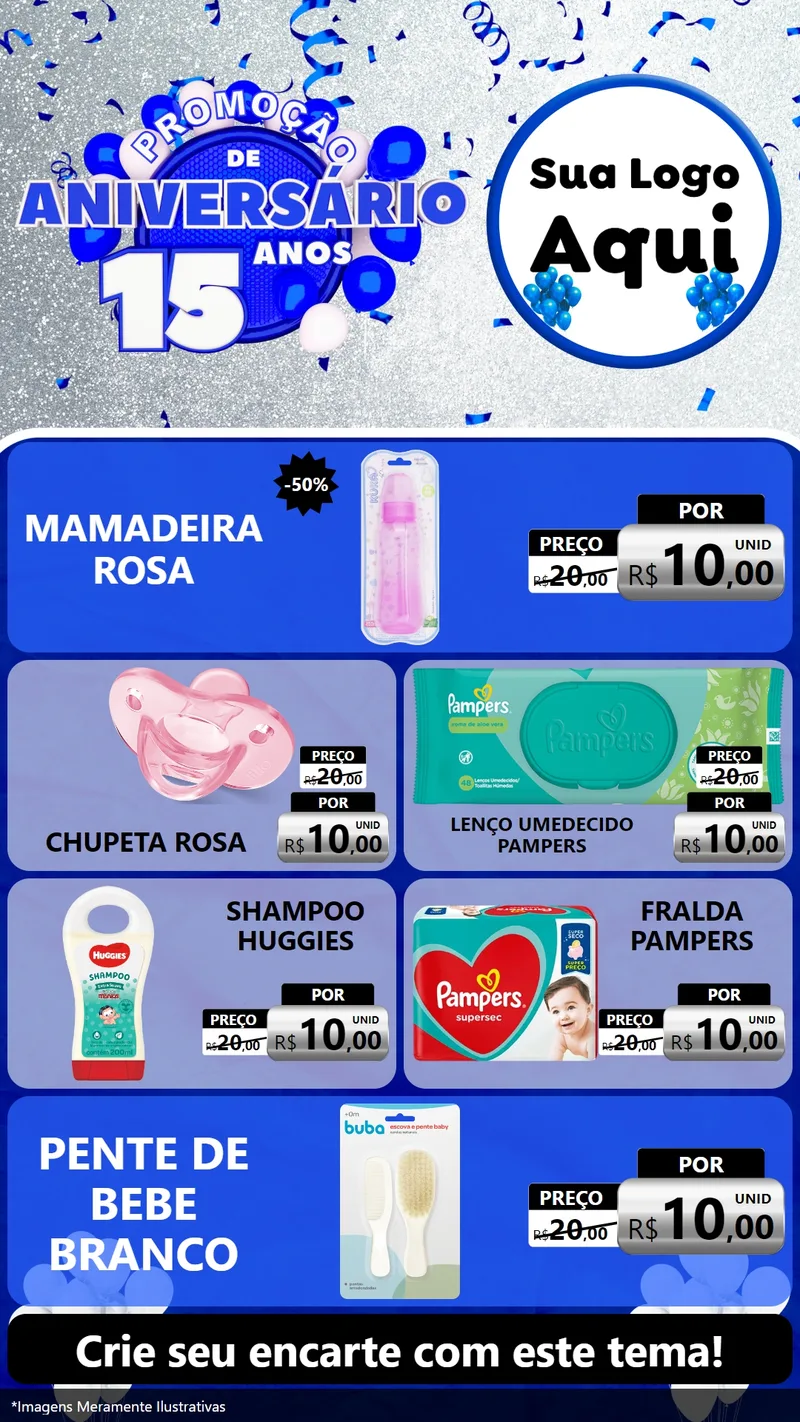 Modelo de TV para TV Vertical com o tema Promoção de Aniversário - 15 Anos para Bebês