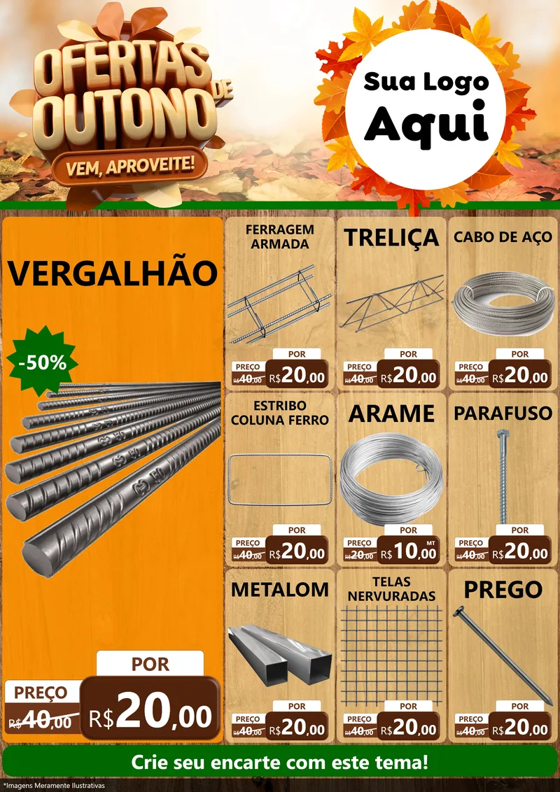Modelo de Encarte para Encarte A4 Vertical com o tema Ofertas de Outono - Vem, Aproveite! para Ferragens