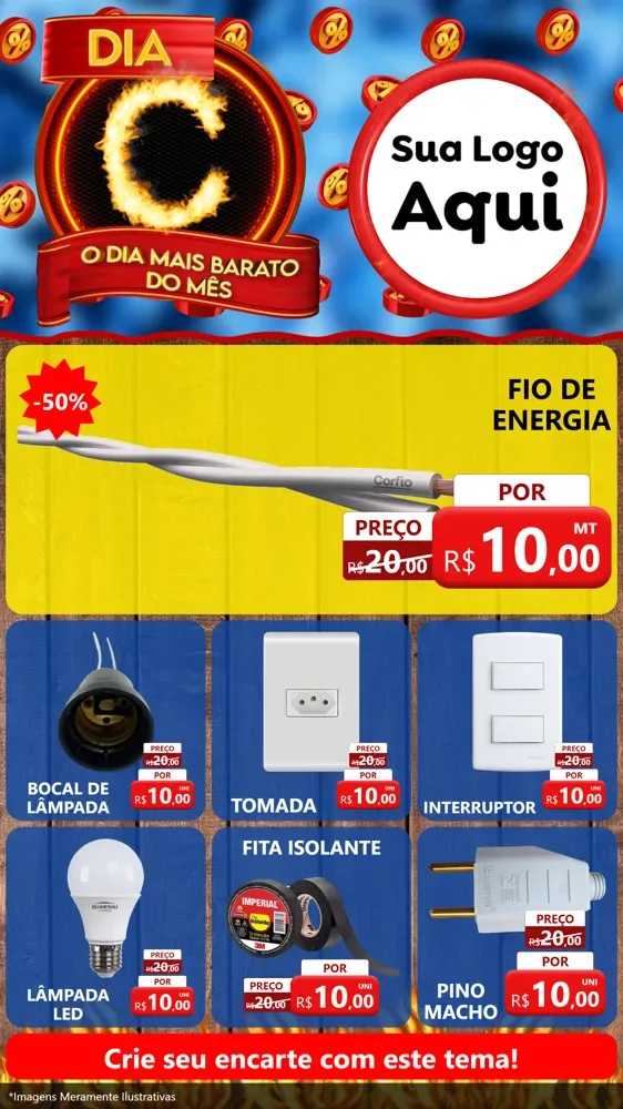 Modelo de Rede Social para Stories com o tema Dia C - O Dia Mais Barato Do Mês para Materiais Elétricos