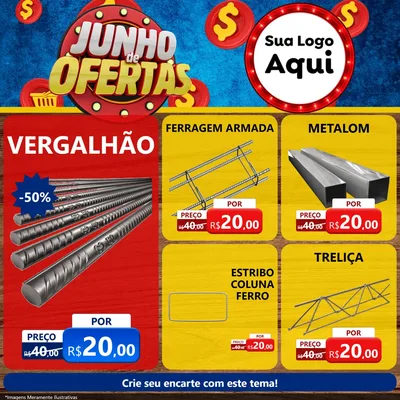 Modelo de Rede Social para Feed Facebook com o tema Junho de Ofertas para Ferragens