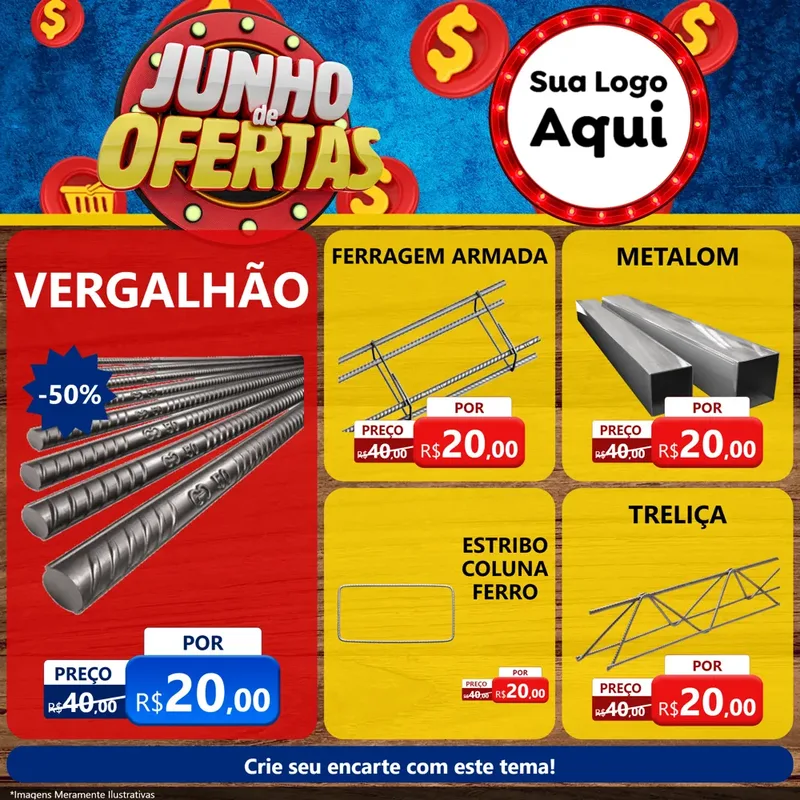 Modelo de Rede Social para Feed Facebook com o tema Junho de Ofertas para Ferragens