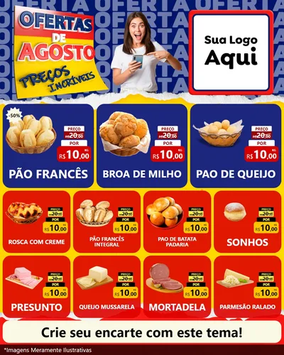 Modelo de Rede Social para Feed Instagram com o tema Ofertas de Agosto - Preços Incríveis para Padaria