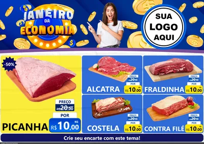Modelo de Encarte para Encarte A4 Horizontal com o tema Janeiro da Economia para Açougue