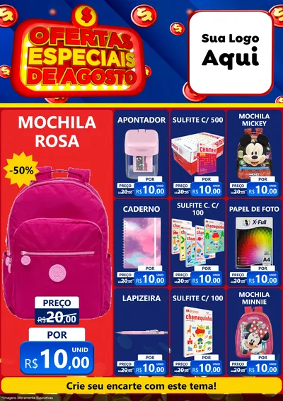 Modelo de Encarte para Encarte A4 Vertical com o tema Ofertas Especiais de Agosto para Papelaria