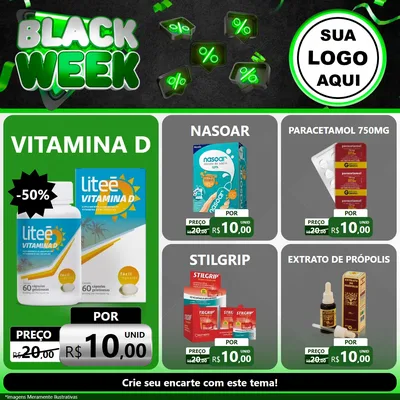 Modelo de Rede Social para Feed Facebook com o tema Black Week para Farmácia