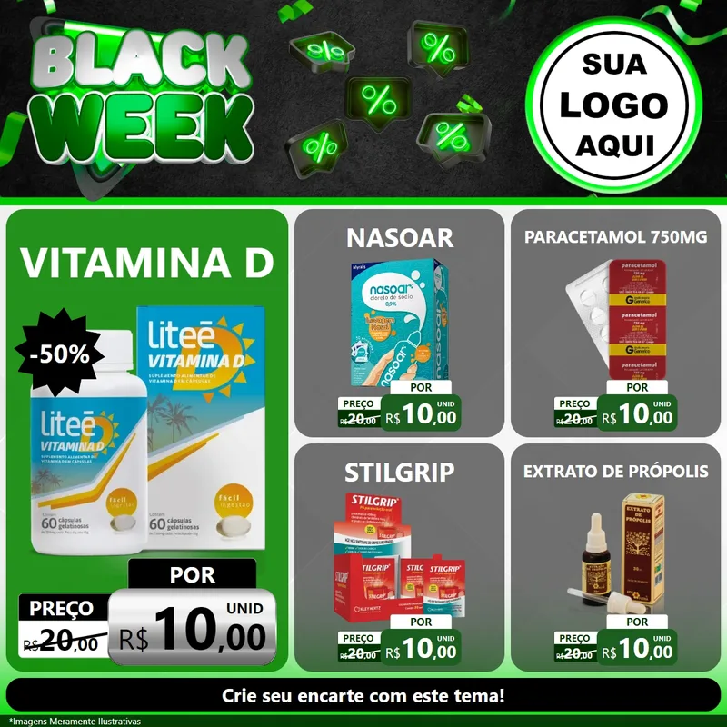 Modelo de Rede Social para Feed Facebook com o tema Black Week para Farmácia