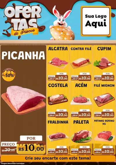 Modelo de Encarte para Encarte A4 Vertical com o tema Ofertas de Páscoa para Açougue