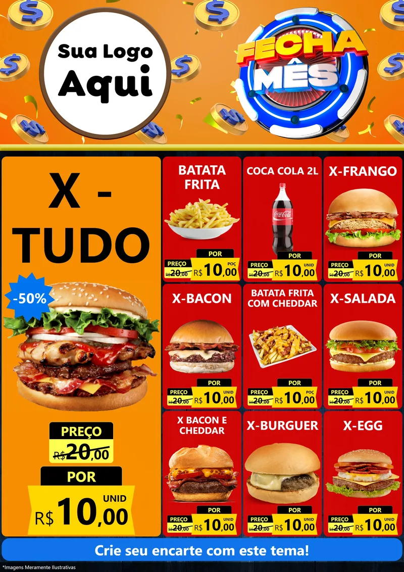 Modelo de Encarte para Encarte A4 Vertical com o tema Fecha Mês para Hamburgueria