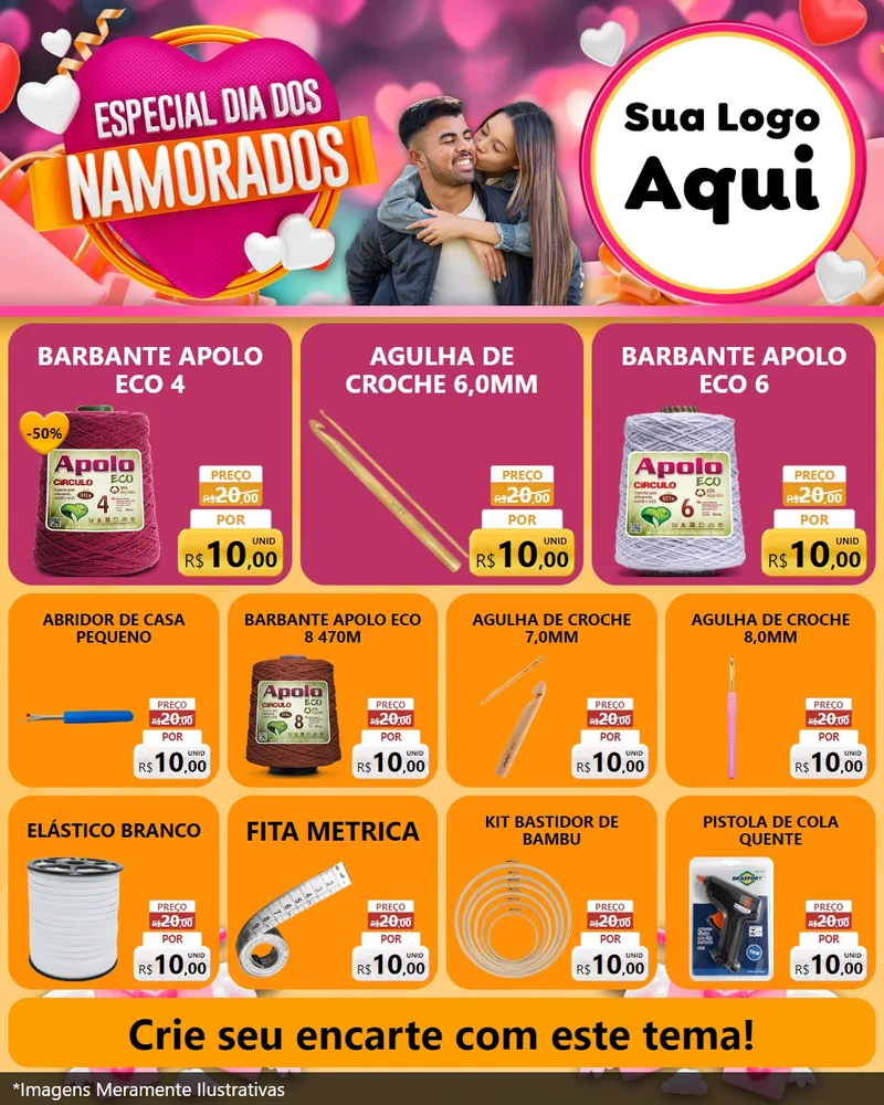Modelo de Rede Social para Feed Instagram com o tema Especial Dia dos Namorados para Armarinho e Aviamentos